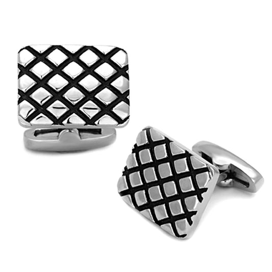 MATK1266 - High polished (no plating) Stainless Steel Cufflink with Epoxy  in Jet