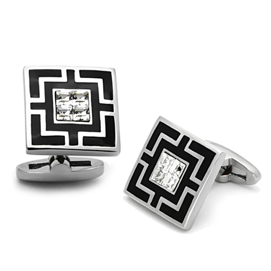 MATK1267 - High polished (no plating) Stainless Steel Cufflink with Top Grade Crystal  in Clear