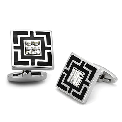 MATK1267 - High polished (no plating) Stainless Steel Cufflink with Top Grade Crystal  in Clear