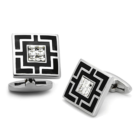MATK1267 - High polished (no plating) Stainless Steel Cufflink with Top Grade Crystal  in Clear