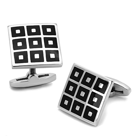 MATK1268 - High polished (no plating) Stainless Steel Cufflink with Epoxy  in Jet