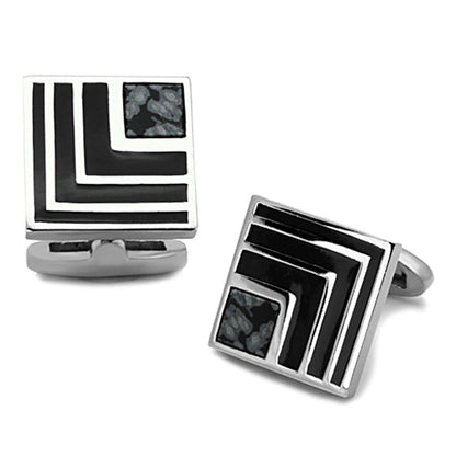 MATK1269 - High polished (no plating) Stainless Steel Cufflink with Synthetic Onyx in Jet
