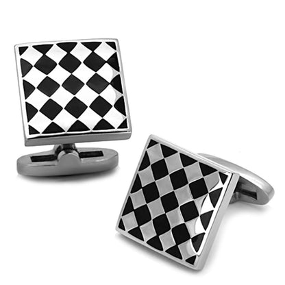 MATK1270 - High polished (no plating) Stainless Steel Cufflink with Epoxy  in Jet