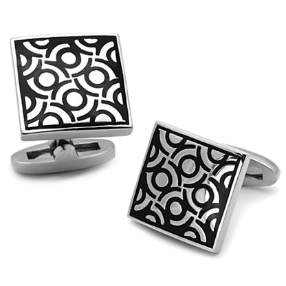 MATK1271 - High polished (no plating) Stainless Steel Cufflink with Epoxy  in Jet