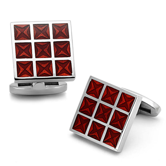 MATK1272 - High polished (no plating) Stainless Steel Cufflink with Epoxy  in Garnet