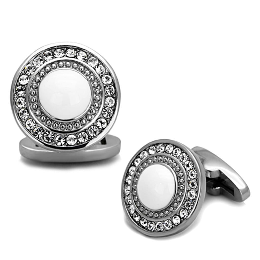 MATK1273 - High polished (no plating) Stainless Steel Cufflink with Top Grade Crystal  in Clear