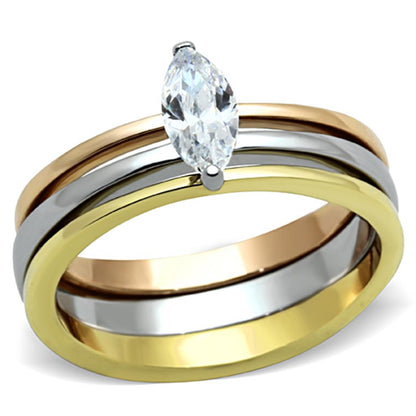 MATK1276 - Three Tone (IP Gold & IP Rose Gold & High Polished) Stainless Steel Ring with AAA Grade CZ  in Clear