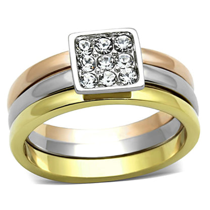 MATK1277 - Three Tone (IP Gold & IP Rose Gold & High Polished) Stainless Steel Ring with Top Grade Crystal  in Clear