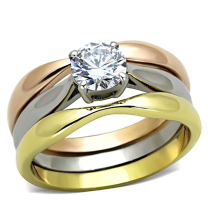 MATK1278 - Three Tone (IP Gold & IP Rose Gold & High Polished) Stainless Steel Ring with AAA Grade CZ  in Clear