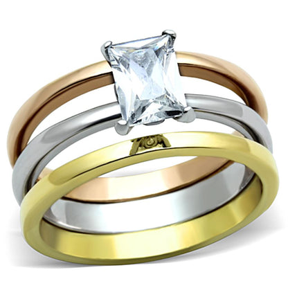 MATK1279 - Three Tone (IP Gold & IP Rose Gold & High Polished) Stainless Steel Ring with AAA Grade CZ  in Clear