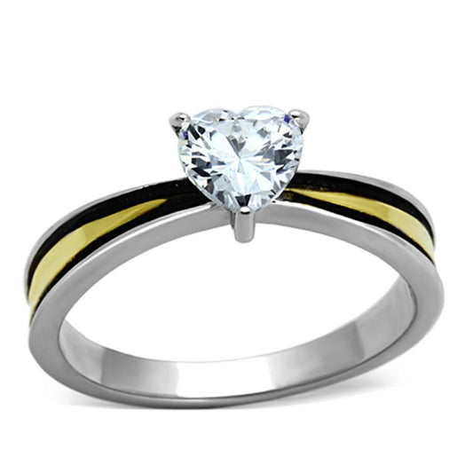 MATK1283 - Two-Tone IP Gold (Ion Plating) Stainless Steel Ring with AAA Grade CZ  in Clear