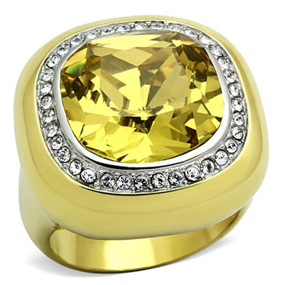 MATK1285 - Two-Tone IP Gold (Ion Plating) Stainless Steel Ring with Synthetic Synthetic Glass in Topaz