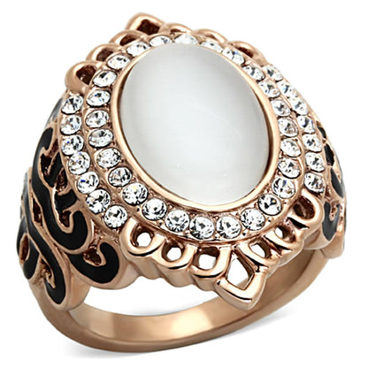 MATK1286 - IP Rose Gold(Ion Plating) Stainless Steel Ring with Synthetic Cat Eye in White