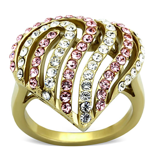 MATK1287 - IP Gold(Ion Plating) Stainless Steel Ring with Top Grade Crystal  in Light Rose