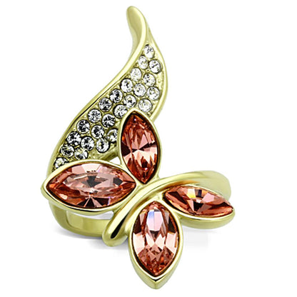MATK1288 - IP Gold(Ion Plating) Stainless Steel Ring with Top Grade Crystal  in Light Peach
