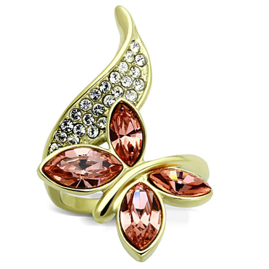MATK1288 - IP Gold(Ion Plating) Stainless Steel Ring with Top Grade Crystal  in Light Peach