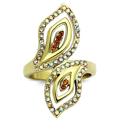 MATK1289 - IP Gold(Ion Plating) Stainless Steel Ring with Top Grade Crystal  in Multi Color