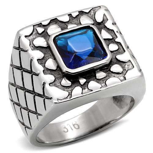 MATK128 - High polished (no plating) Stainless Steel Ring with Synthetic Synthetic Glass in Montana