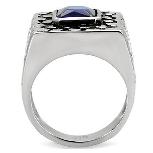 MATK128 - High polished (no plating) Stainless Steel Ring with Synthetic Synthetic Glass in Montana