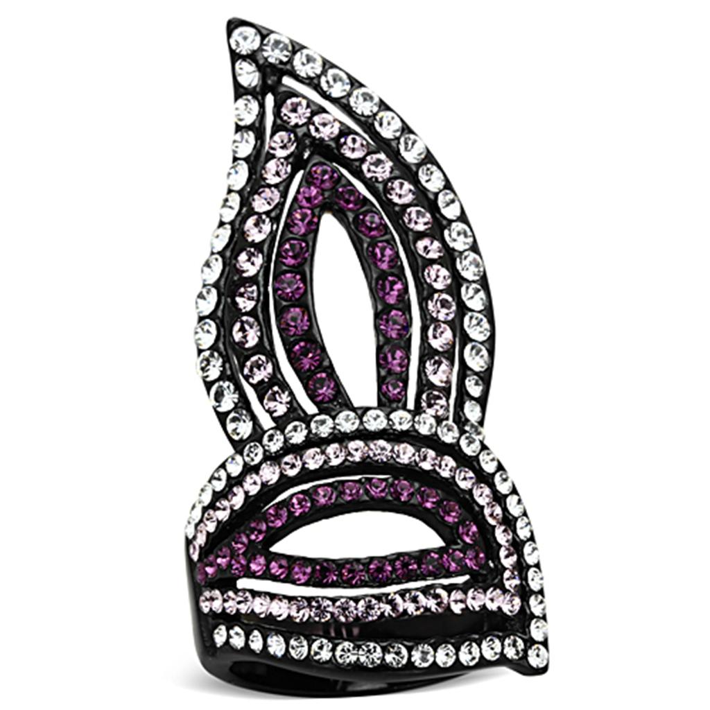 MATK1293 - IP Black(Ion Plating) Stainless Steel Ring with Top Grade Crystal  in Multi Color