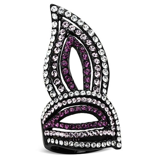 MATK1293 - IP Black(Ion Plating) Stainless Steel Ring with Top Grade Crystal  in Multi Color