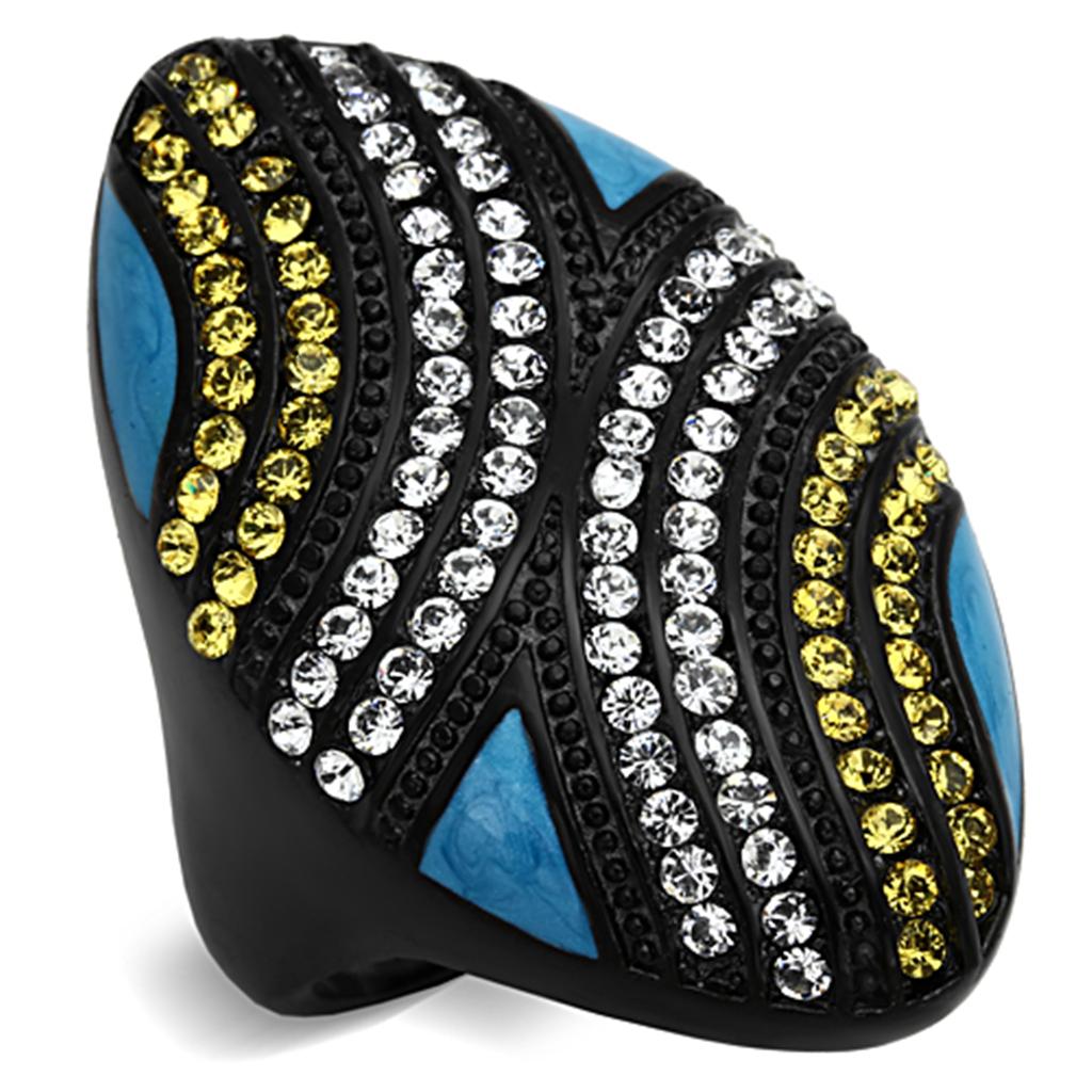 MATK1294 - IP Black(Ion Plating) Stainless Steel Ring with Top Grade Crystal  in Citrine Yellow