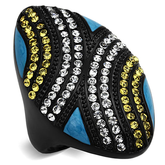 MATK1294 - IP Black(Ion Plating) Stainless Steel Ring with Top Grade Crystal  in Citrine Yellow