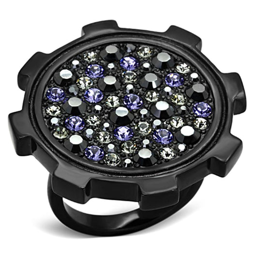 MATK1296 - IP Black(Ion Plating) Stainless Steel Ring with Top Grade Crystal  in Multi Color