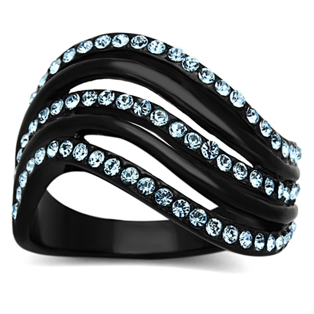 MATK1297 - IP Black(Ion Plating) Stainless Steel Ring with Top Grade Crystal  in Sea Blue