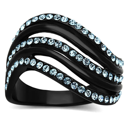 MATK1297 - IP Black(Ion Plating) Stainless Steel Ring with Top Grade Crystal  in Sea Blue