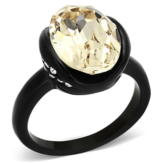 MATK1298 - IP Black(Ion Plating) Stainless Steel Ring with Top Grade Crystal  in Light Smoked