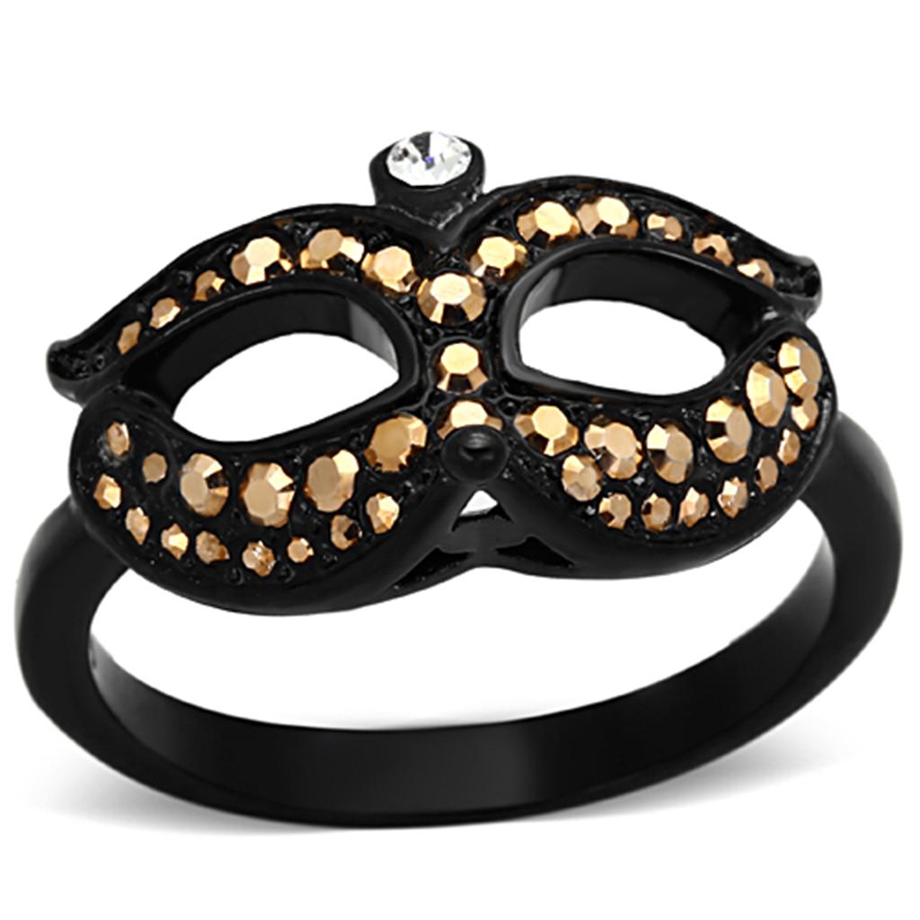 MATK1299 - IP Black(Ion Plating) Stainless Steel Ring with Top Grade Crystal  in Metallic Light Gold