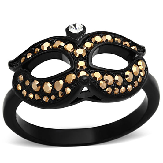 MATK1299 - IP Black(Ion Plating) Stainless Steel Ring with Top Grade Crystal  in Metallic Light Gold