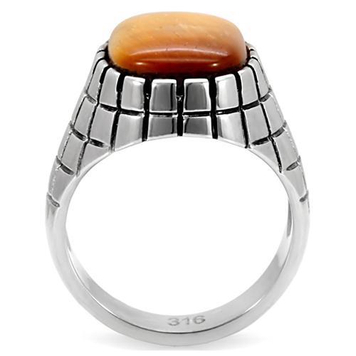 MATK129 - High polished (no plating) Stainless Steel Ring with Synthetic Tiger Eye in Topaz
