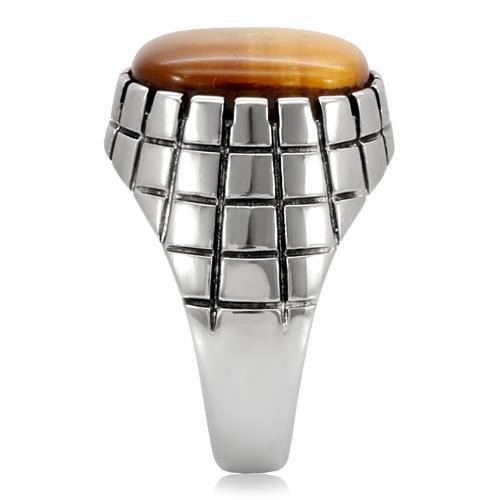 MATK129 - High polished (no plating) Stainless Steel Ring with Synthetic Tiger Eye in Topaz