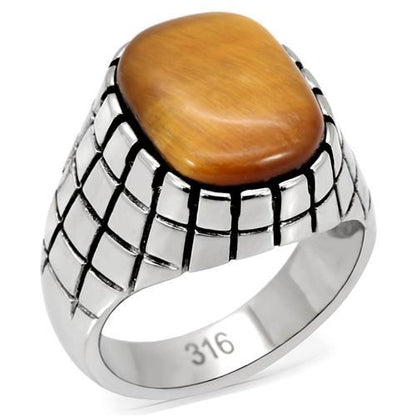 MATK129 - High polished (no plating) Stainless Steel Ring with Synthetic Tiger Eye in Topaz