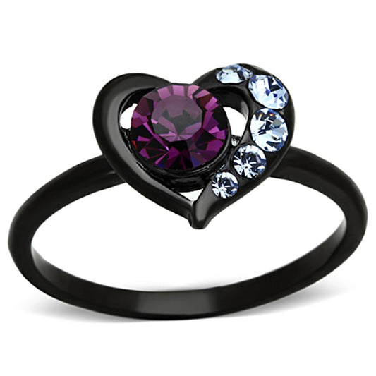 MATK1300 - IP Black(Ion Plating) Stainless Steel Ring with Top Grade Crystal  in Amethyst
