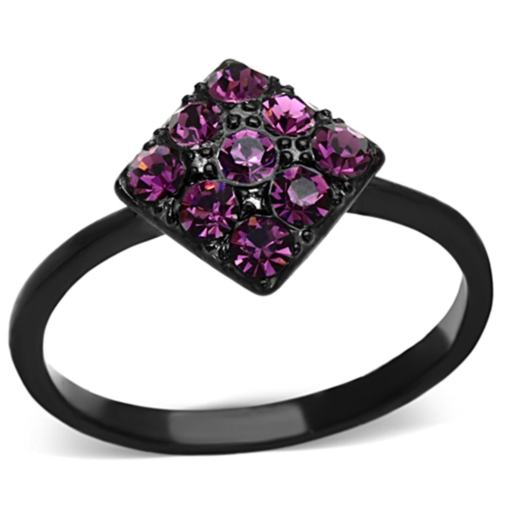 MATK1301 - IP Black(Ion Plating) Stainless Steel Ring with Top Grade Crystal  in Amethyst