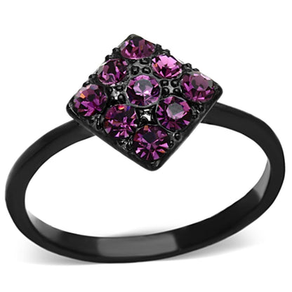 MATK1301 - IP Black(Ion Plating) Stainless Steel Ring with Top Grade Crystal  in Amethyst