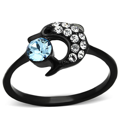 MATK1302 - IP Black(Ion Plating) Stainless Steel Ring with Top Grade Crystal  in Sea Blue