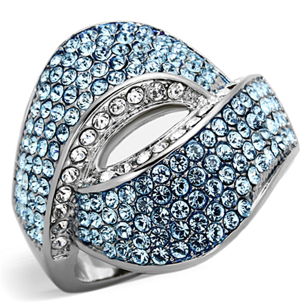 MATK1303 - High polished (no plating) Stainless Steel Ring with Top Grade Crystal  in Sea Blue