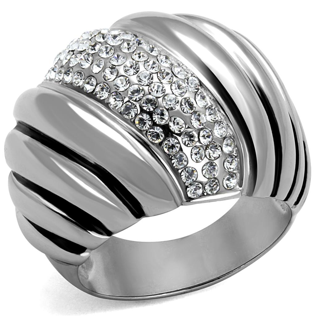 MATK1304 - High polished (no plating) Stainless Steel Ring with Top Grade Crystal  in Clear