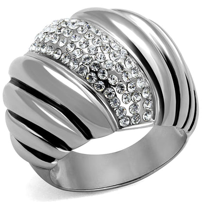 MATK1304 - High polished (no plating) Stainless Steel Ring with Top Grade Crystal  in Clear