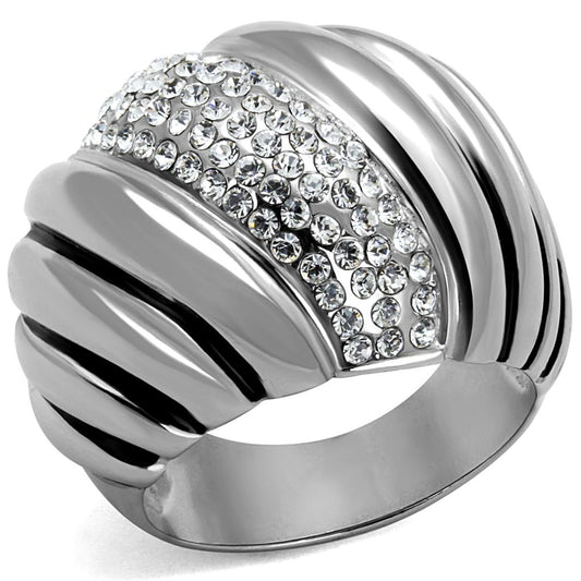 MATK1304 - High polished (no plating) Stainless Steel Ring with Top Grade Crystal  in Clear