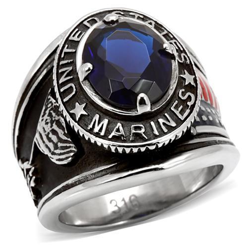 MATK130 - High polished (no plating) Stainless Steel Ring with Synthetic Synthetic Glass in Montana