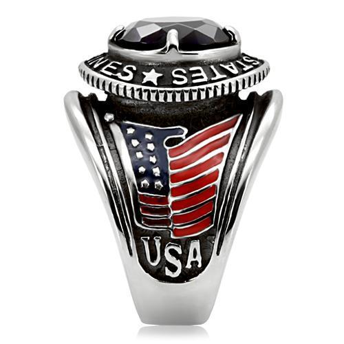 MATK130 - High polished (no plating) Stainless Steel Ring with Synthetic Synthetic Glass in Montana