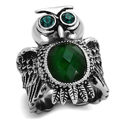 MATK1312 - High polished (no plating) Stainless Steel Ring with Synthetic Synthetic Glass in Emerald