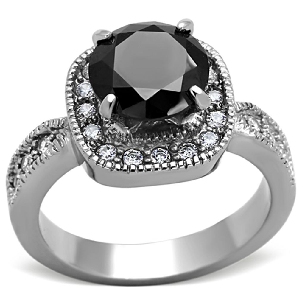 MATK1322 - High polished (no plating) Stainless Steel Ring with AAA Grade CZ  in Black Diamond