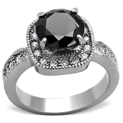 MATK1322 - High polished (no plating) Stainless Steel Ring with AAA Grade CZ  in Black Diamond