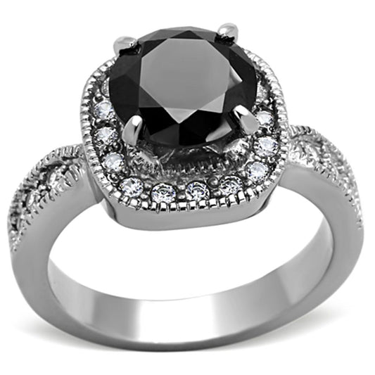 MATK1322 - High polished (no plating) Stainless Steel Ring with AAA Grade CZ  in Black Diamond
